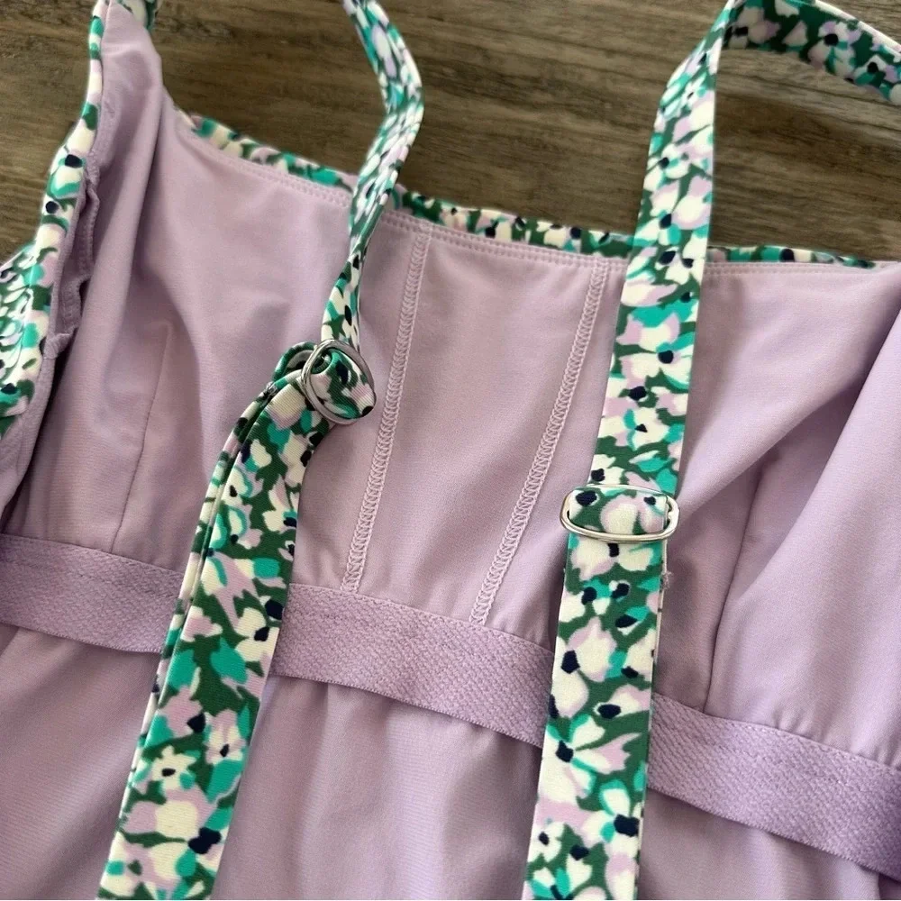 Athleta Womens XXS Hermosa‎ Ditsy Floral One Piece Swimsuit Green Purple Lined
